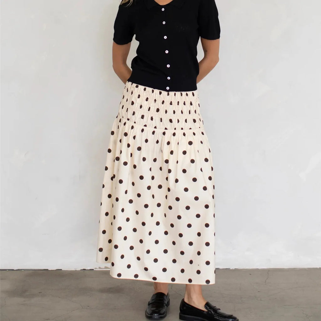 Glorol - Elegant Low Waist Dots Print Flowy Skirt