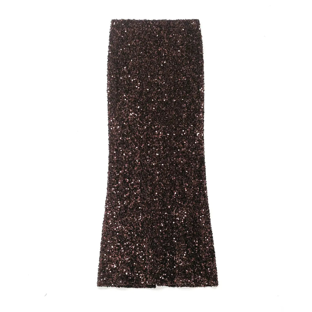Glorol - High Waist Sparkling Slit Skirt