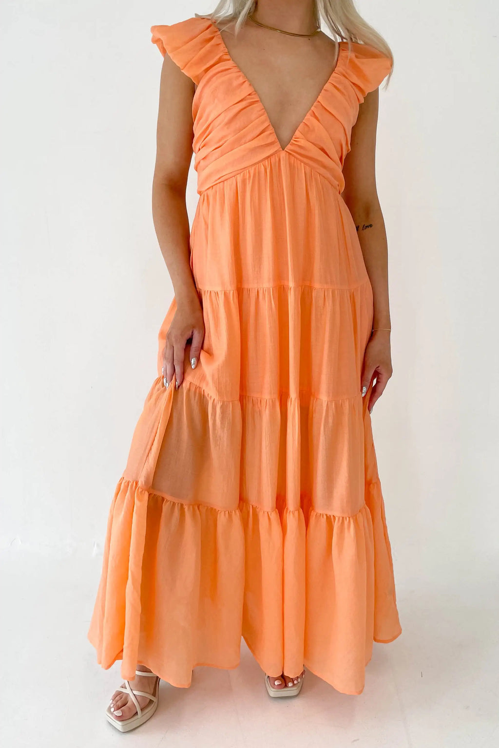 Glorol - Elegant V-Neck Loose Pleated Maxi Dress