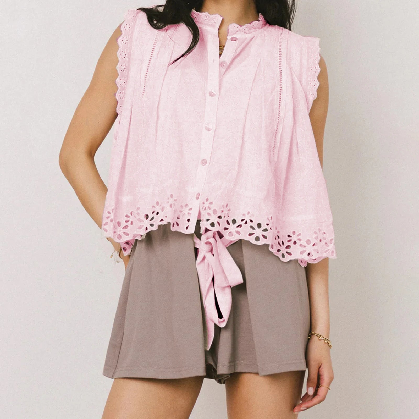 Glorol - Sleeveless Button-Down Loose Fit Top