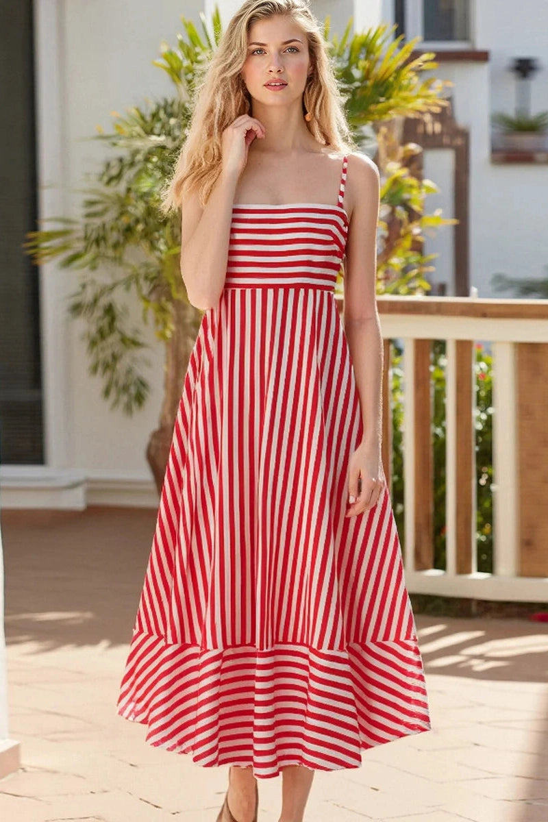 Glorol - Printed Spaghetti Strap Backless A-Line Maxi Dress
