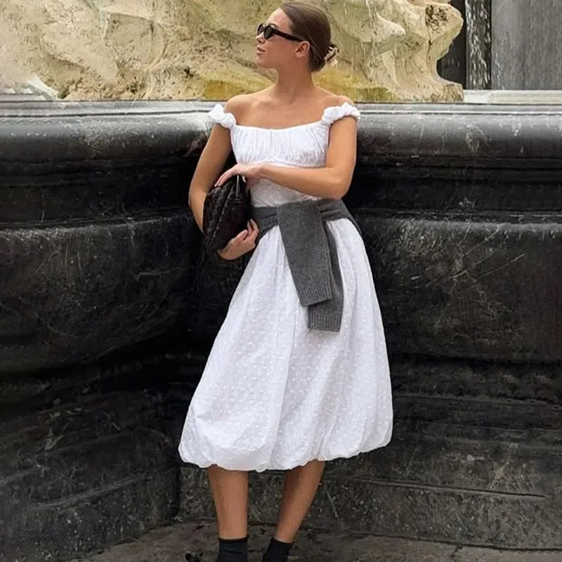 Glorol - Off Shoulder Lace Up Backless Sleeveless Maxi Dress