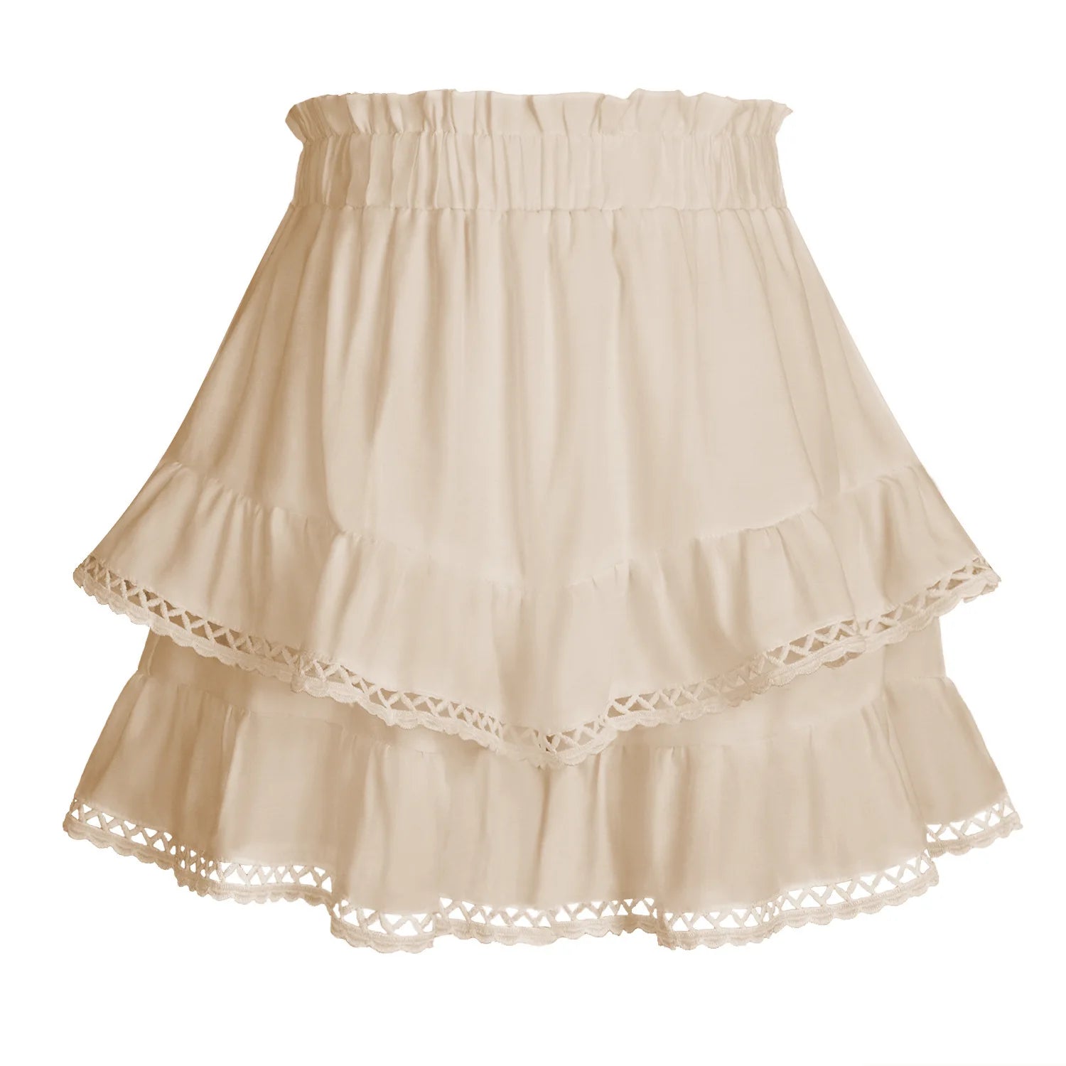 Glorol - Slim Fit Lace Pleated Layered Skirt