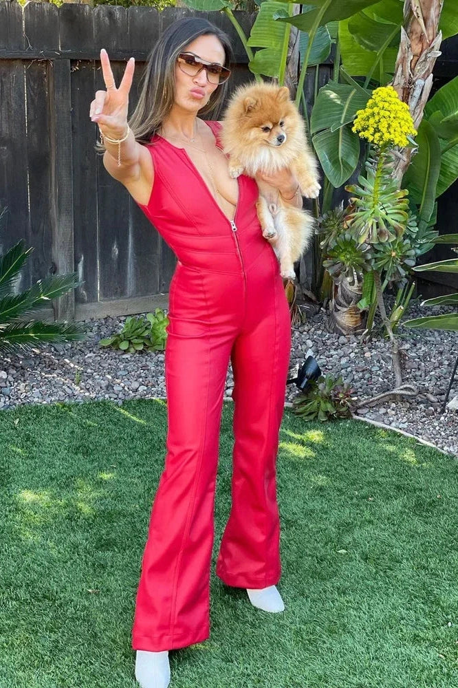 Glorol - Backless Sleeveless Heart Cutout Bodycon Jumpsuit