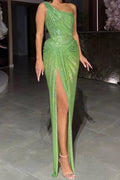 Glorol - Elegant Sleeveless Pleated High Split Slash Collar Slim Maxi Dress