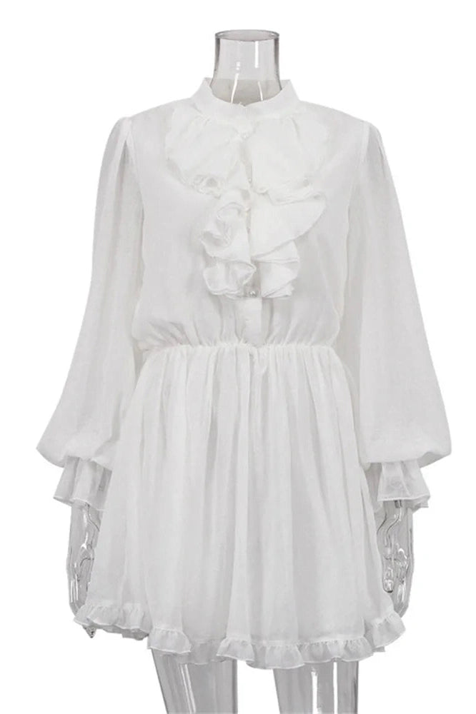 Glorol - Elegant Patchwork High Waist Long Sleeve Mini Dress