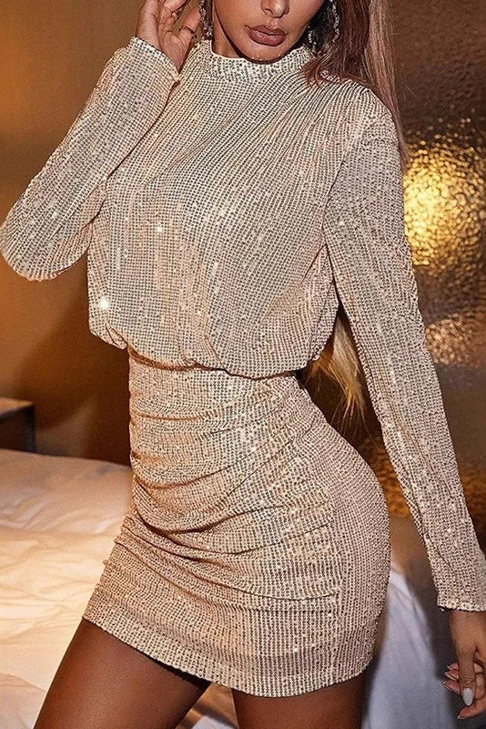 Elegant High Waist Long Sleeve Slim Mini Dress