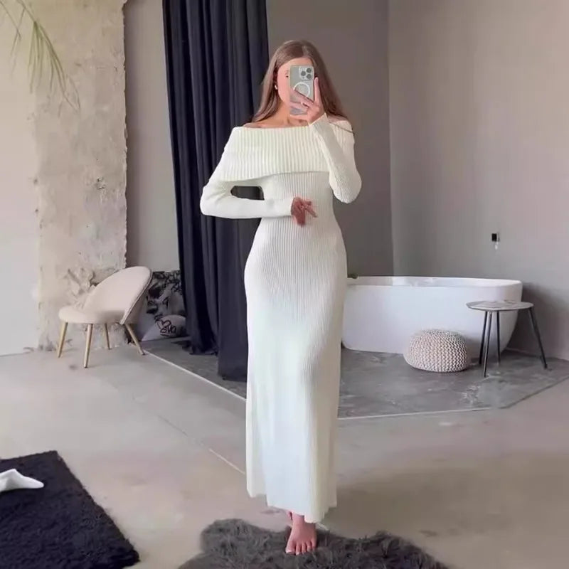 Glorol - Elegant Off-Shoulder High Waist Maxi Dress