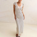 Glorol - Elegant Polka Dot Patchwork Hollow Out Maxi Dress