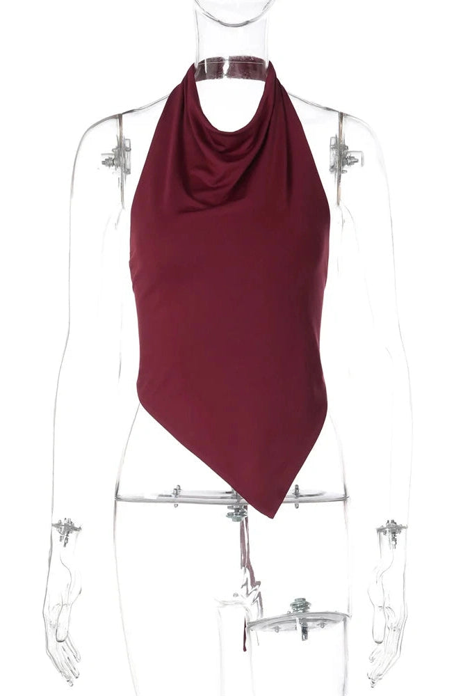 Glorol - Backless Lace-Up V-Neck Loose Top