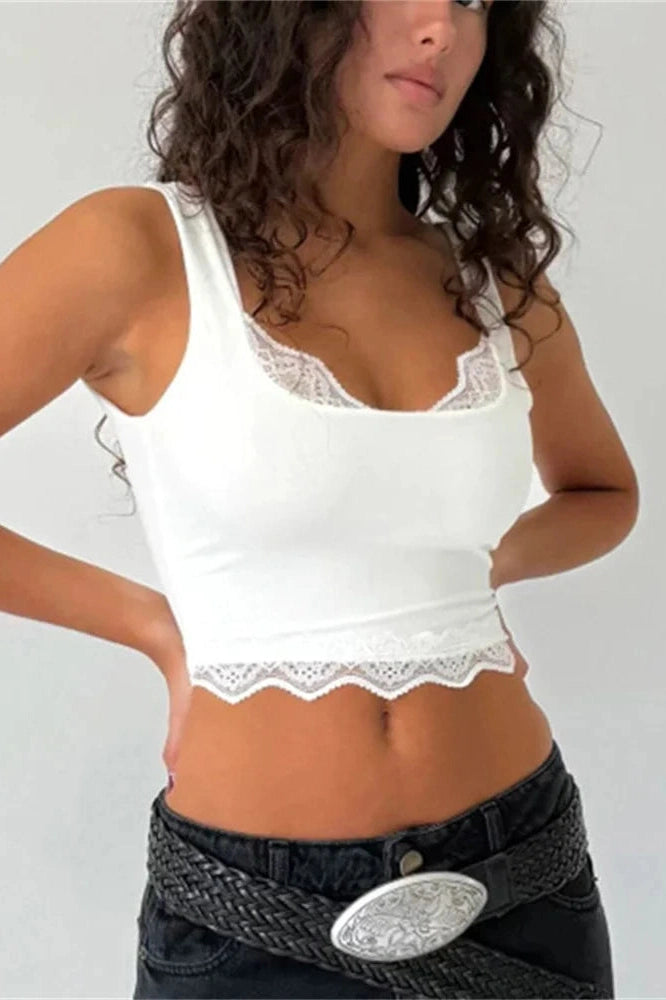 Glorol - Lace Backless Patchwork Sleeveless Top
