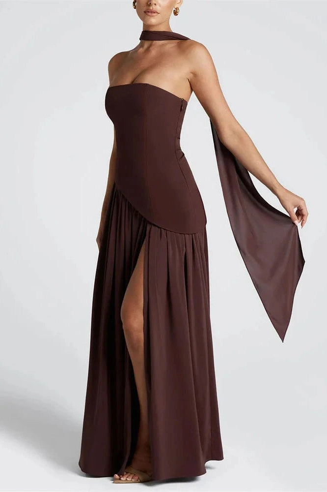 Glorol - Lace-Up High Waist Slim Backless Maxi Dress