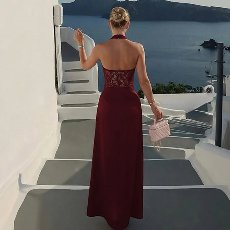 Glorol - Hollow Lace Backless Slim Maxi Dress