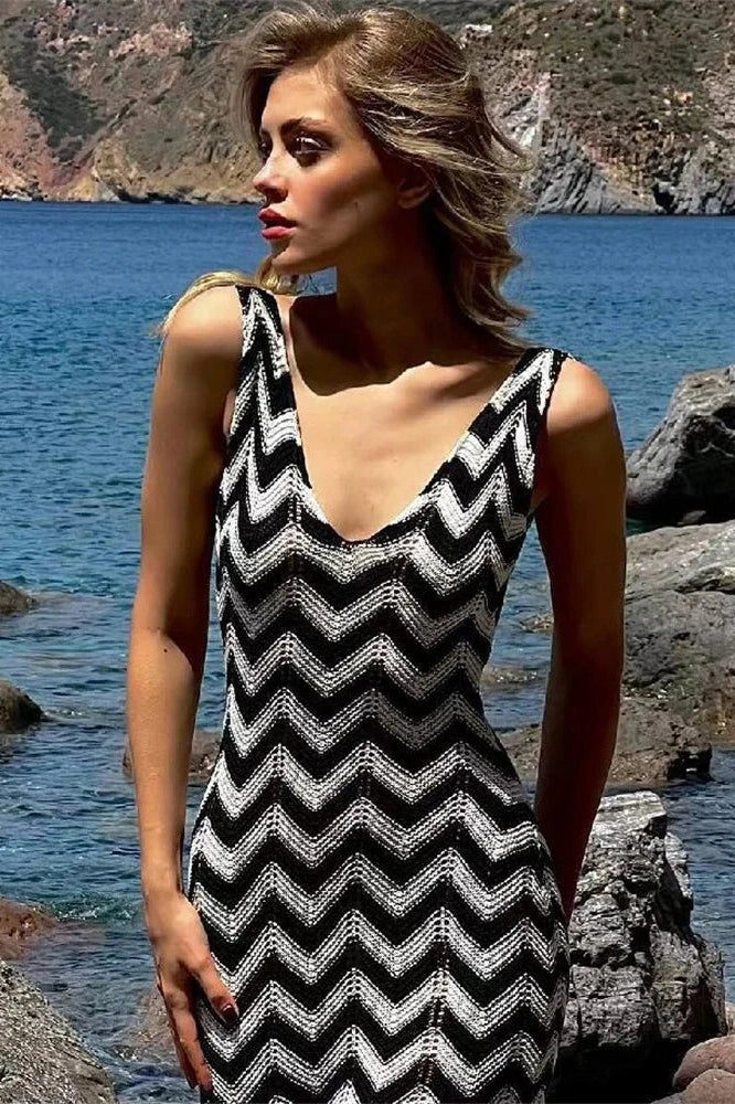 Striped V-Neck Slim Maxi Dress