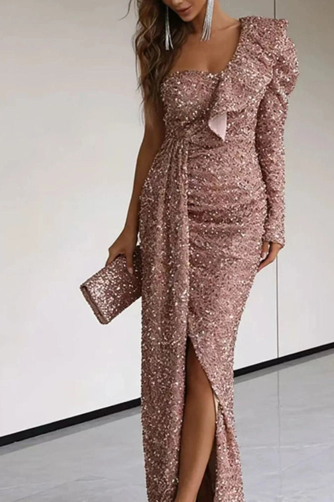 Glorol - Elegant Sleeveless Slim Slash Collar Maxi Dress