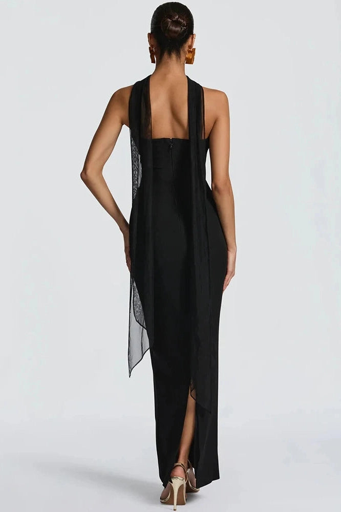 Glorol - Off-Shoulder Backless Zipper Sleeveless Bodycon Maxi Dress