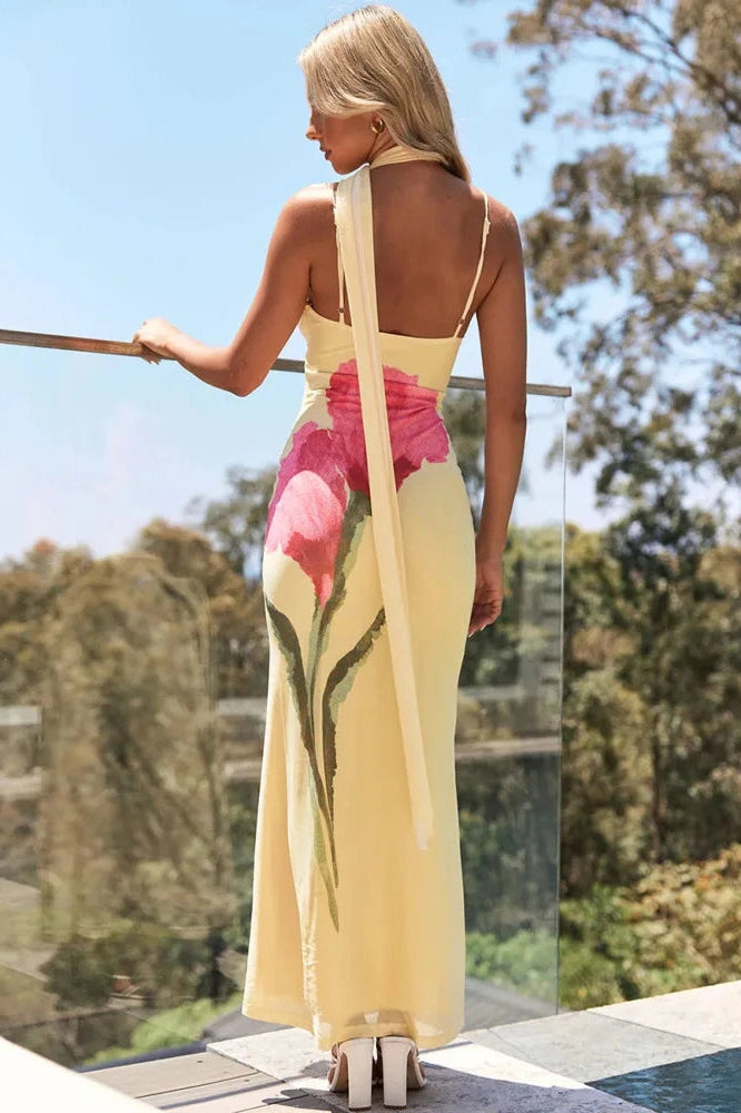 Glorol - Printed Off-Shoulder Strapless Sleeveless Backless Maxi Dress