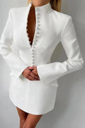Glorol - Long Sleeve High Waist A-Line Turtleneck Slim Mini Dress