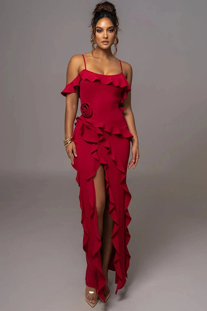 Glorol - Elegant Spaghetti Strap Flower Sleeveless Maxi Dress