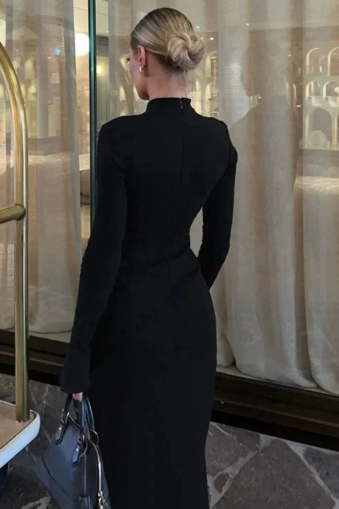 Glorol - Elegant Turtleneck Long Sleeve Maxi Dress