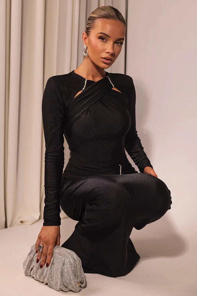 Glorol - Hollow Out Long Sleeve Bodycon Maxi Dress