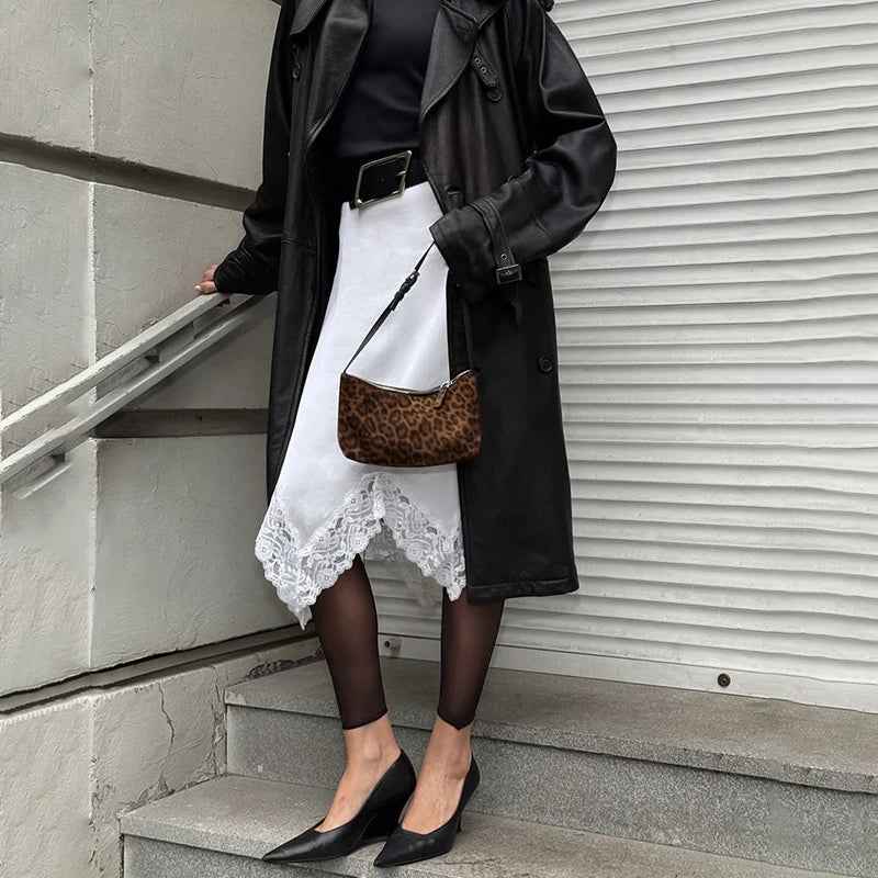 Glorol - High Waist Irregular Lace Splice Skirt