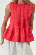 Glorol - Pleated Round Neck Sleeveless Top