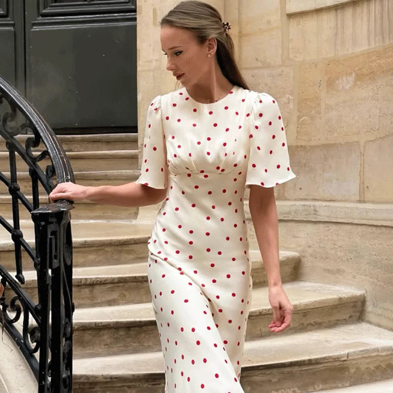 Glorol - Elegant Polka Dot Patchwork Maxi Dress