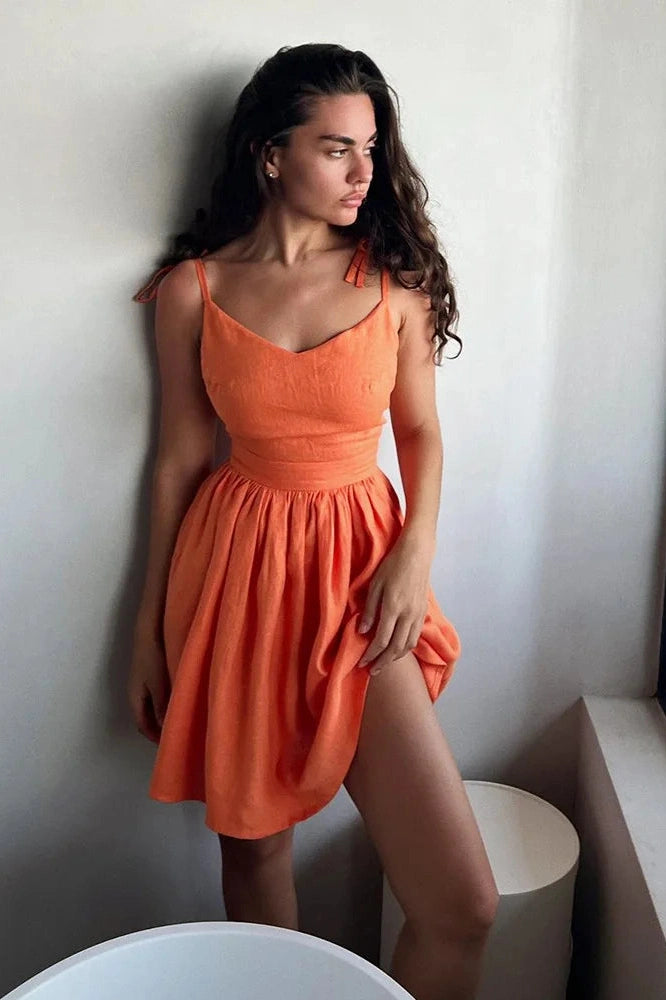 Glorol - Elegant Backless V Neck Midi Dress