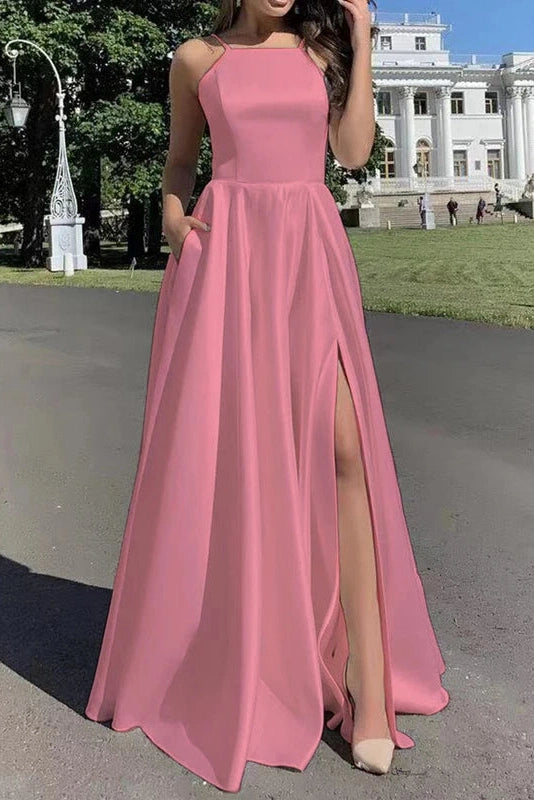 Glorol - Sleeveless Slim High Waist Pleat Square Collar Maxi Dress