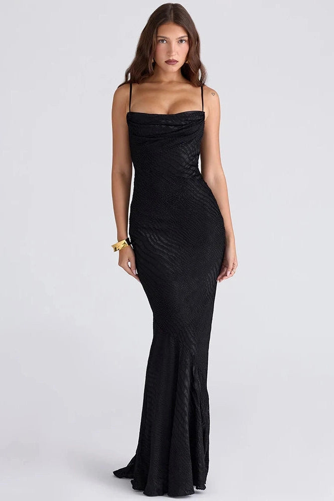 Glorol - Spaghetti Strap Backless Zipper Sleeveless Maxi Dress