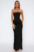 Glorol - Off-Shoulder Strapless Sleeveless Backless Lace-Up Bodycon Maxi Dress