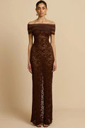 Glorol - Lace Off-Shoulder See Through Strapless Sleeveless Split Bodycon Maxi Dress