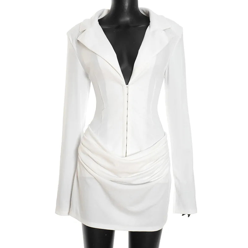 Glorol - Deep V Neck Long Sleeve High Waist Mini Dress