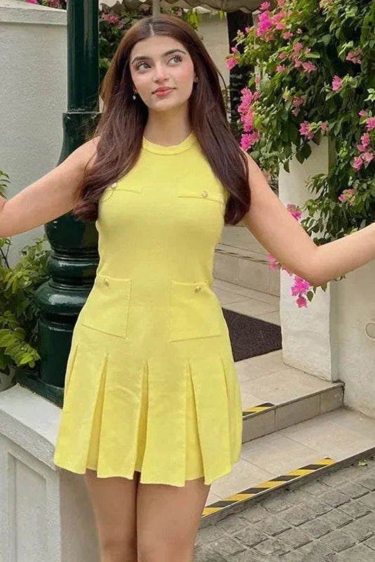 Glorol - Elegant Knitted Sleeveless High Waisted Mini Dress