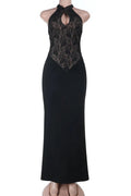 Glorol - Hollow Out Lace Patchwork Slim High-Waisted Maxi Dress