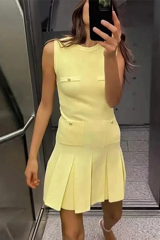 Glorol - Elegant Knitted Sleeveless High Waisted Mini Dress