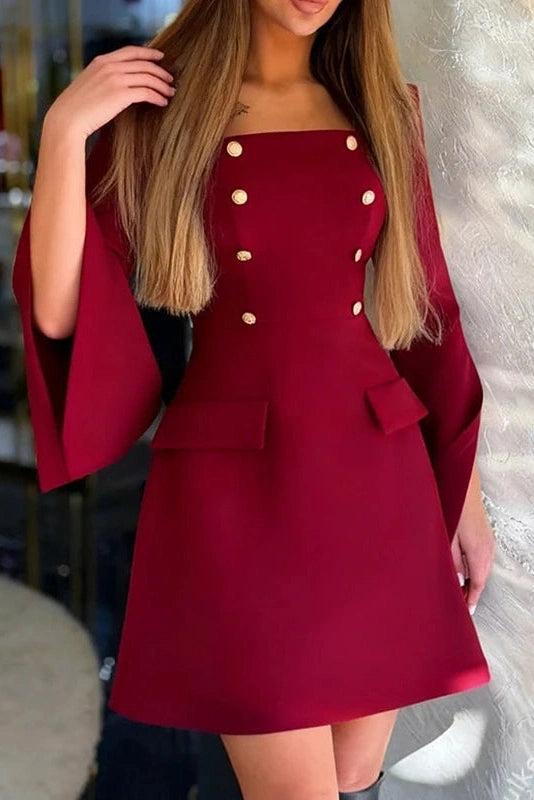 Glorol - Elegant Square Collar A-Line High Waist Mini Dress