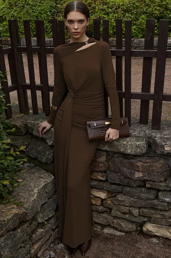 Glorol - Long Sleeve O Neck High Waist Bodycon Maxi Dress