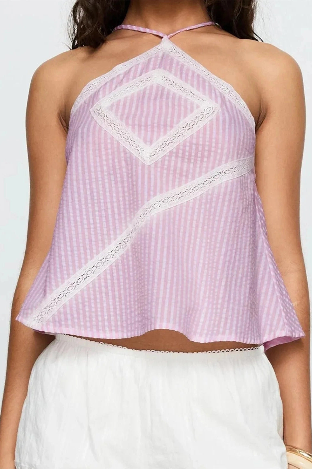 Glorol - Sleeveless Backless Striped Patchwork Loose Top