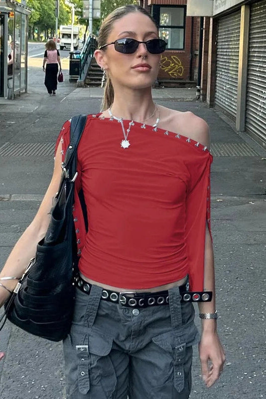 Glorol - One-Shoulder Sleeve Irregular Top