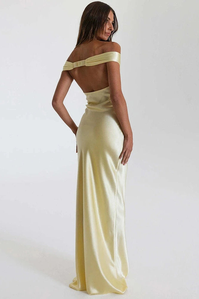 Glorol - Off-Shoulder Backless Strapless Sleeveless High Waist Maxi Dress