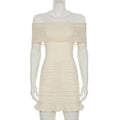 Glorol - Pleated Strapless Sleeveless Slim Mini Dress