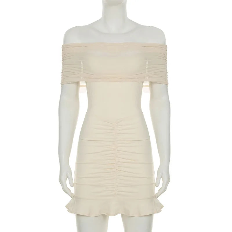 Glorol - Pleated Strapless Sleeveless Slim Mini Dress
