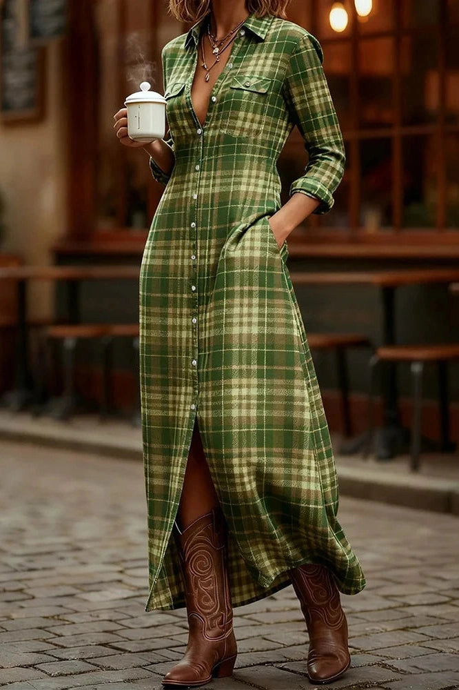 Glorol - Elegant High Waist Printed Long Sleeve Maxi Dress