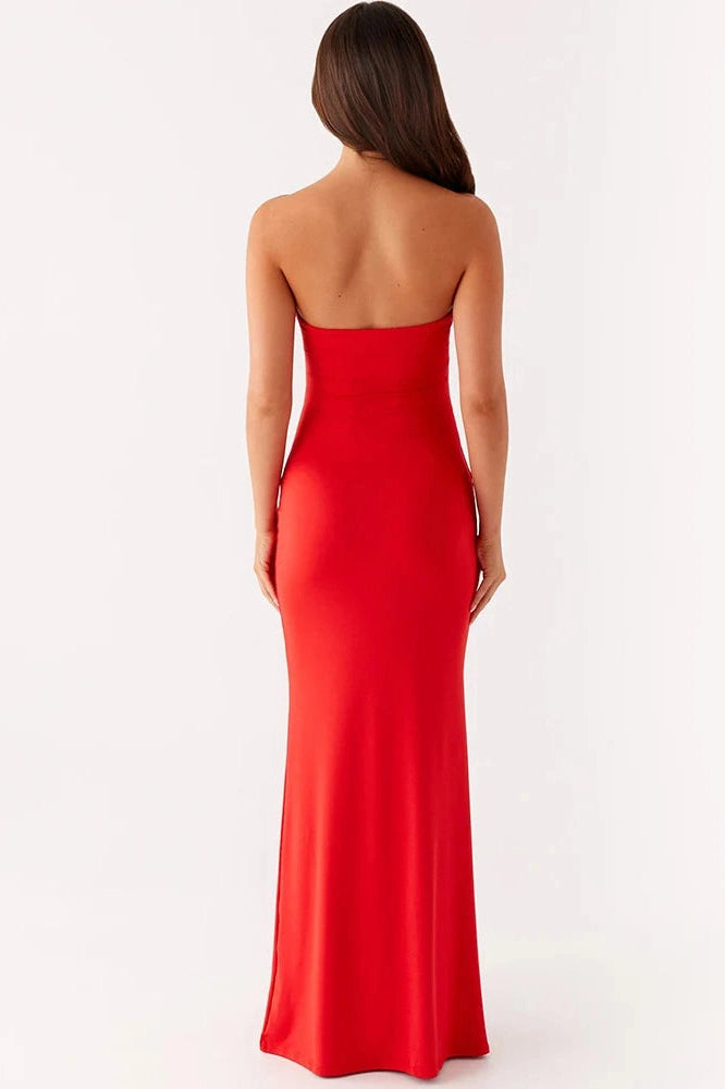 Glorol - Hollow Out Strapless Off-Shoulder Backless Bodycon Maxi Dress