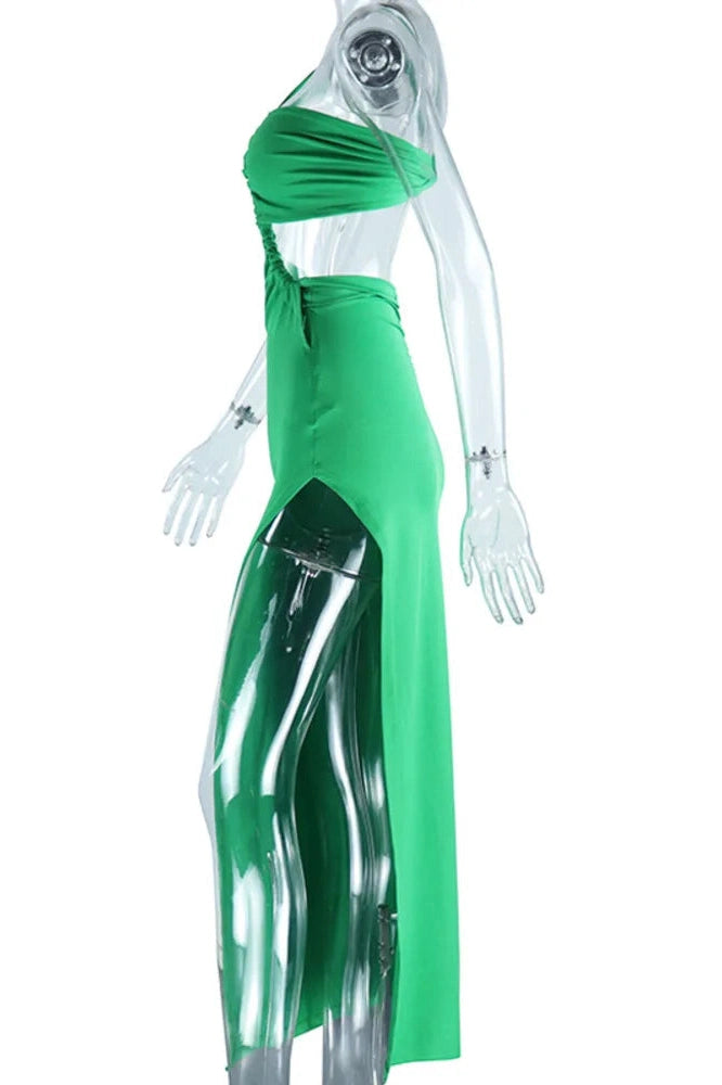 Glorol - One Shoulder Strap Strapless Sleeveless Backless Maxi Dress