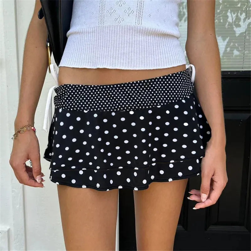 Glorol - Multi-layers Polka Dot Low Rise Skirt