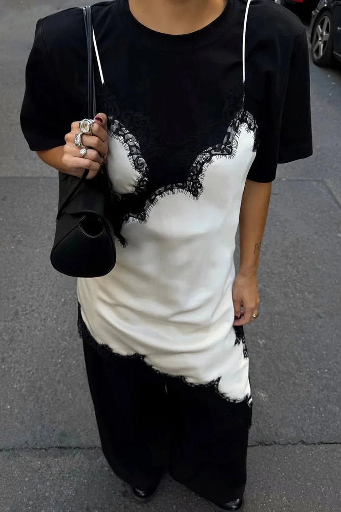 Glorol - Lace Backless Patchwork V-Neck Slim Bodycon Mini Dress