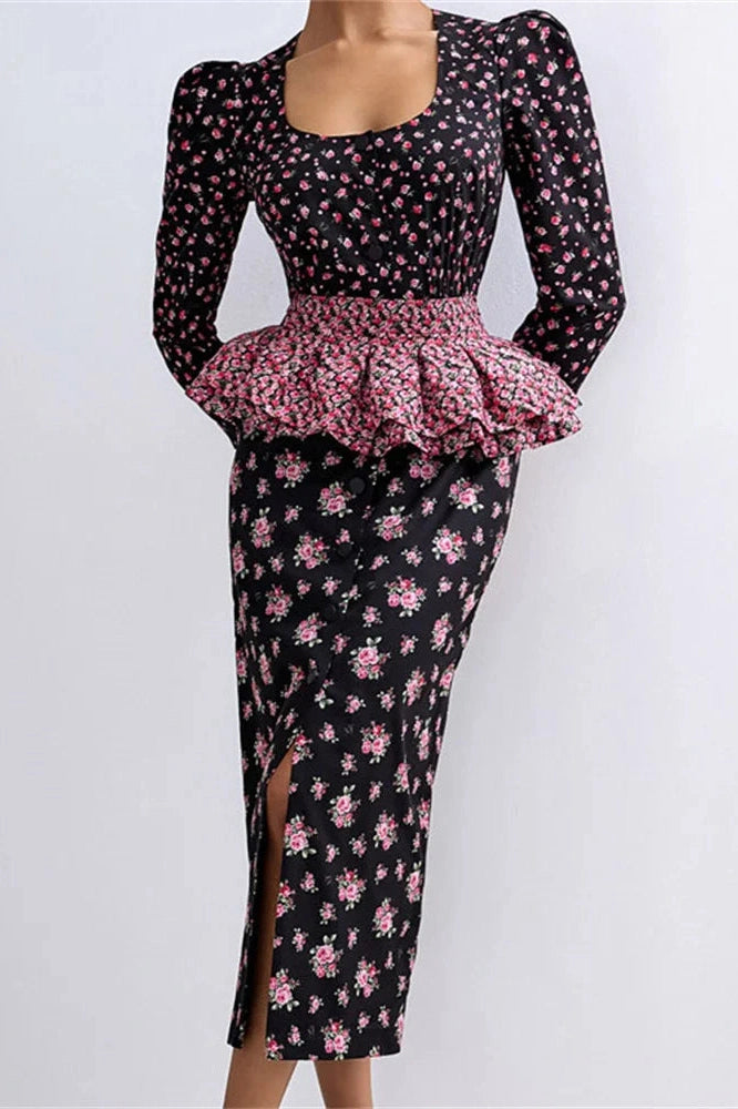 Glorol - Printed Patchwork Slim Midi Dress